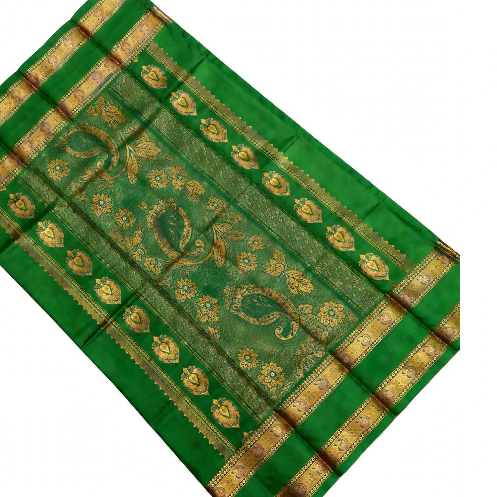 Green and Dark Green Kanchipuram silk saree with Bentex border and golden motifs