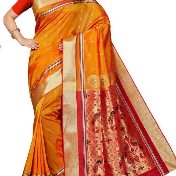 Orange and Red Paithani Art Silk Saree