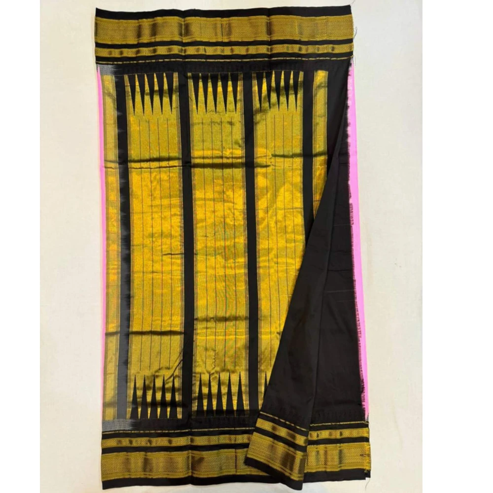 Red Ilkaal Butta pure silk saree with zari border and traditional woven patterns
