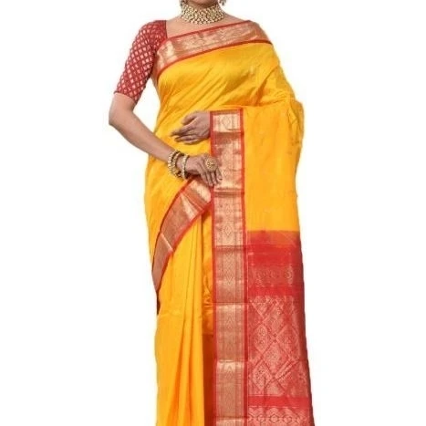 Orange and Red Contrast Traditional Sarees for Arangetram in Kanjeevaram Silk