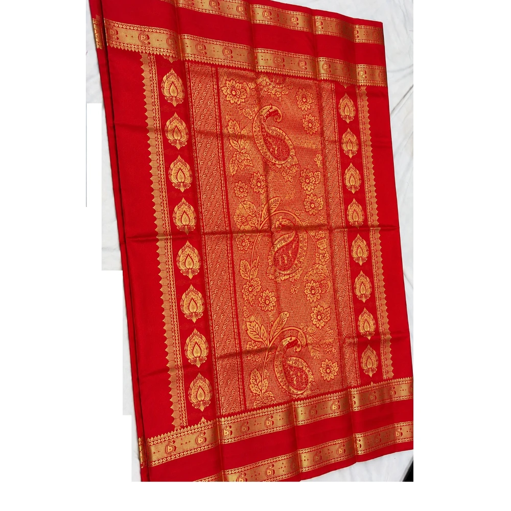 Exclusive Kanchipuram Pure Silk Saree with Pure Silk Blouse - Mustard Yellow & Red