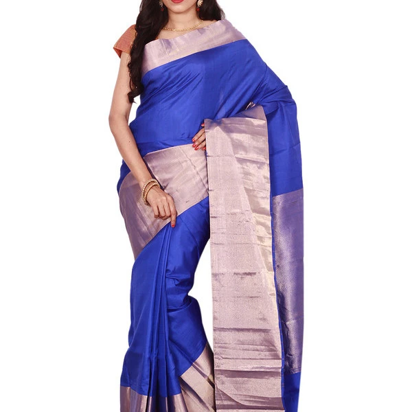 Kanchipuram Pure Silk Saree in Royal Blue Self Colored Big Border Fancy saree
