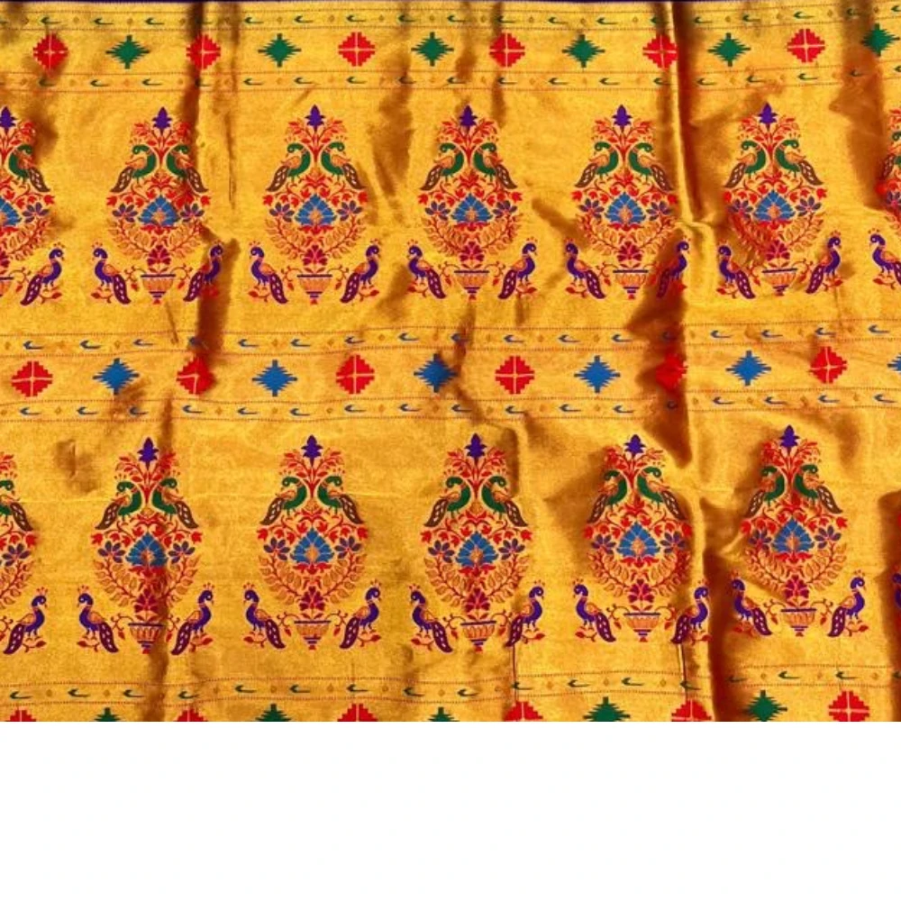Emerald Green and Red Semi Silk Paithani Saree with Peacock Embroidery Designer Blouse