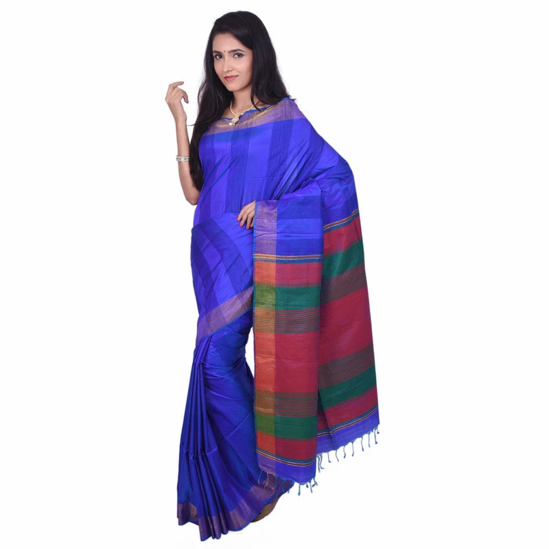Kanchipuram Dupion Pure Silk  Saree in Royal Blue With Multi Color Pallu Handwoven Saree