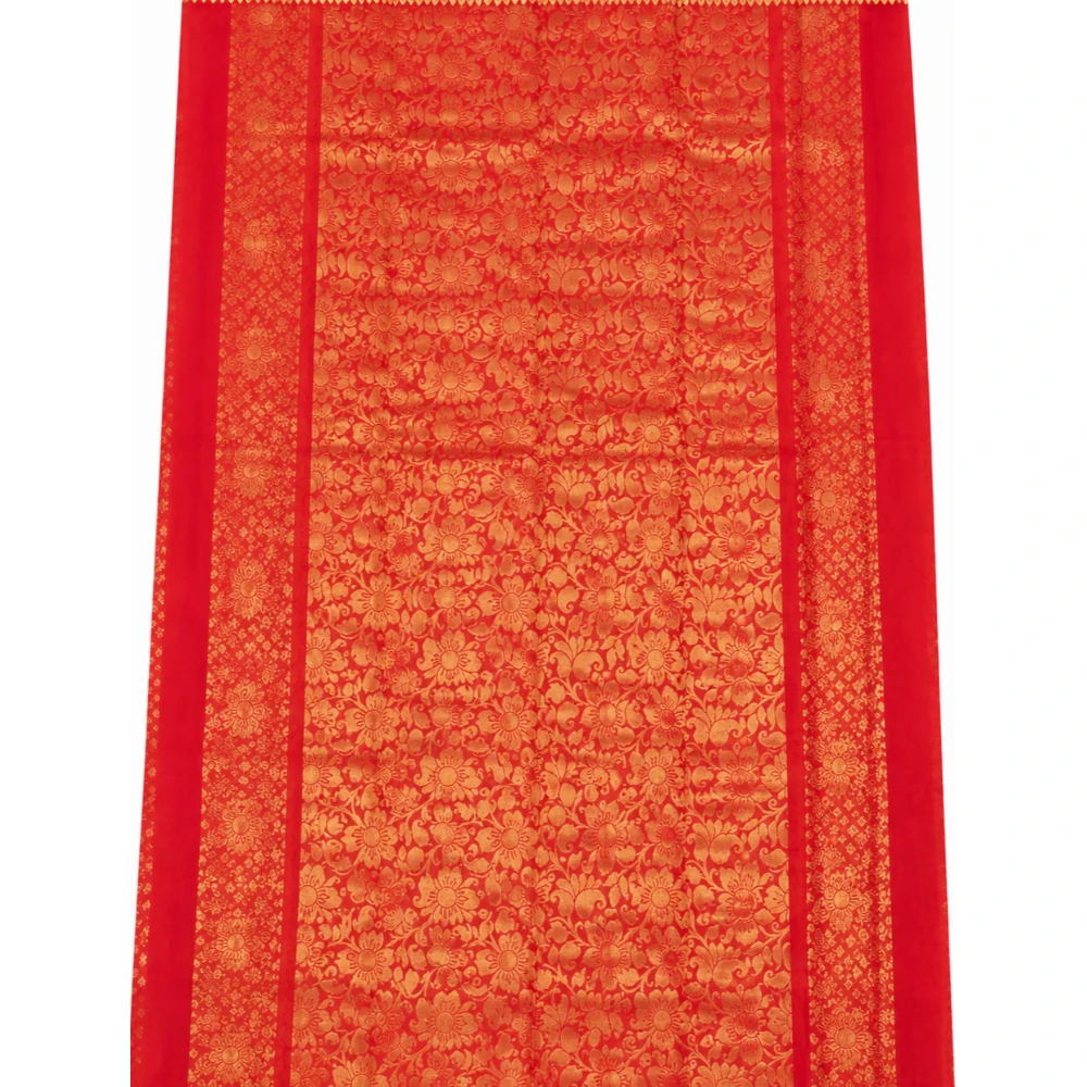 Lime Green and Red Multicolor Contrast Exclusive Kanchipuram Pure Silk Saree with Bentex Border & Diamond Butta