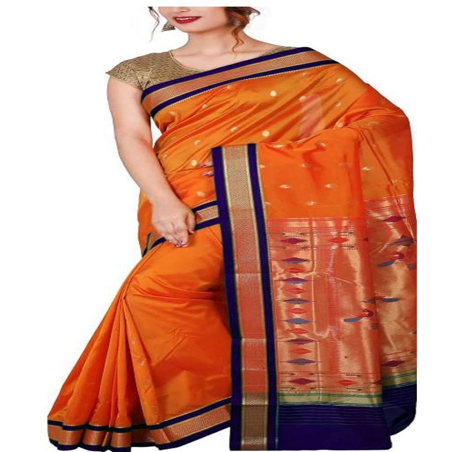 Orange and Voilet Small Border Woven Paithani Art Silk Saree