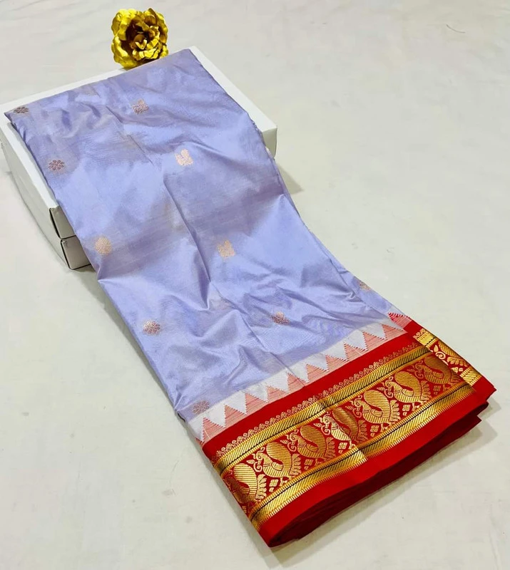Snow White Gadwal Paithani Silk Pure Silk Saree with Rich Contrast Red Border