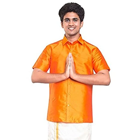 Orange Dupion Silk Half Slevees Shirt