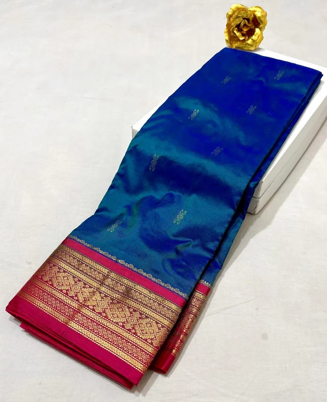 Kanchipuram silk saree royal blue red border gold zari festive silk designer traditional