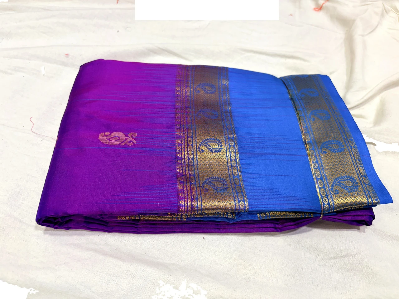 Exclusive Kanchipuram Pure Silk Saree with Pure Silk Blouse - Purple & Blue