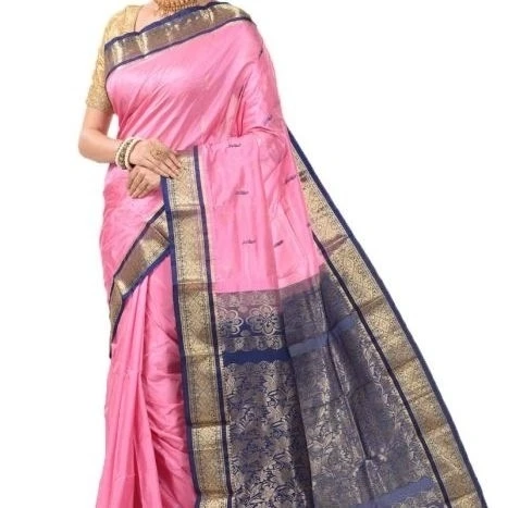 Baby Pink and Voilet Contrast Traditional Sarees for Arangetram in Kanjeevaram Silk