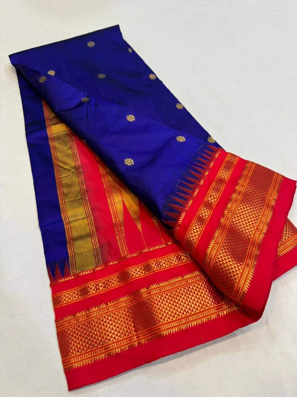 Royal Blue and Red  Border - Traditional Handwoven Ilkaal Butta Saree