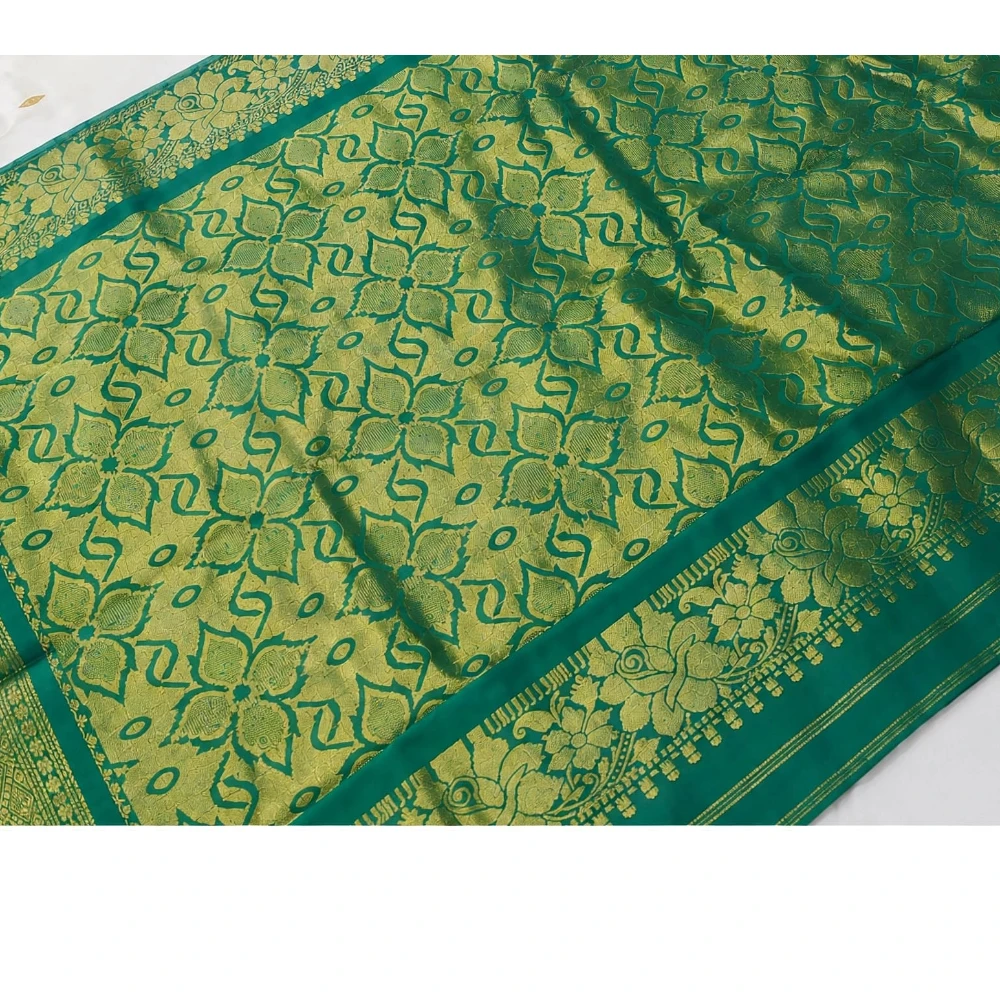 Rani and Green Contrast traditional silk saree with zari border for festive and wedding wear