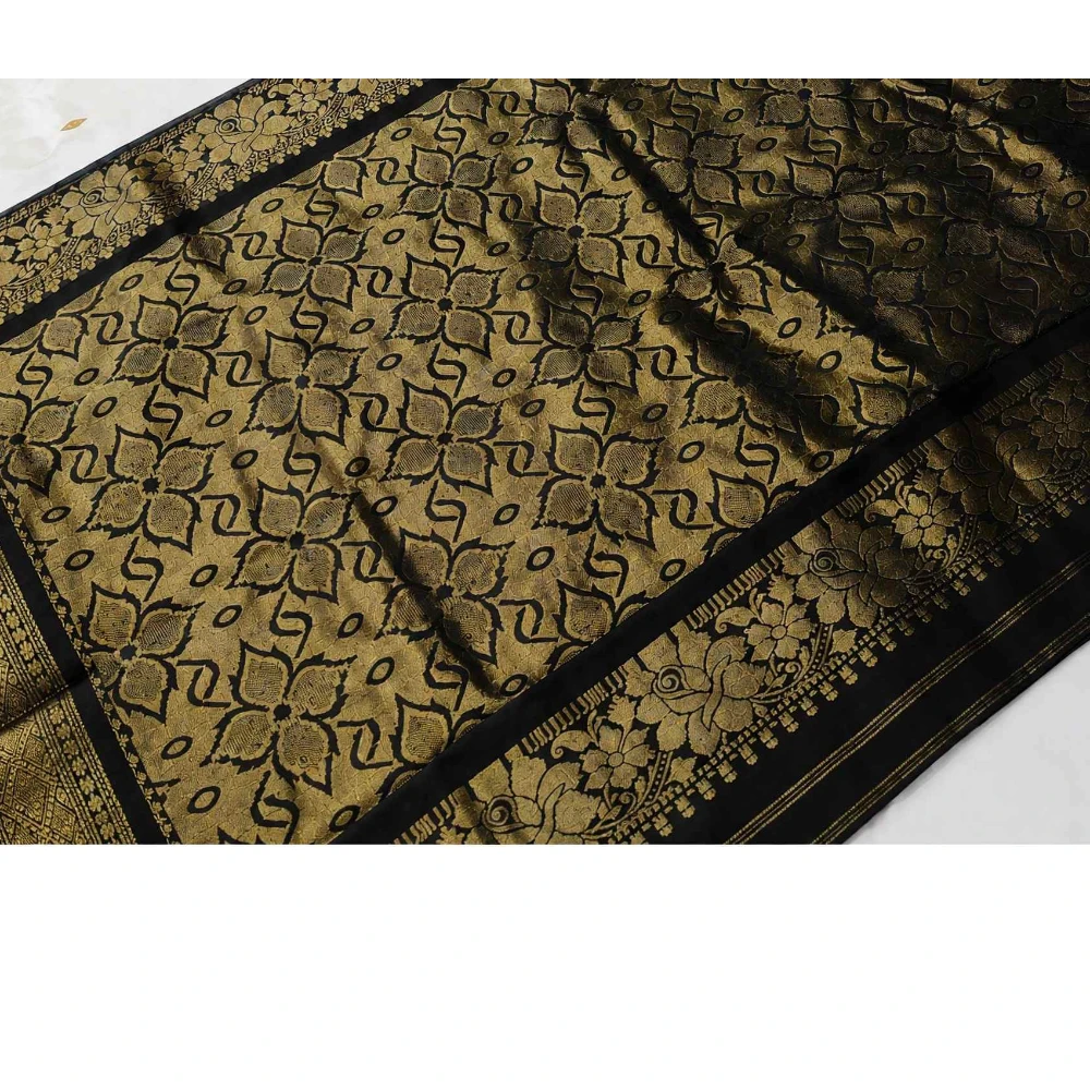 Black traditional silk saree with zari border for festive and wedding wear