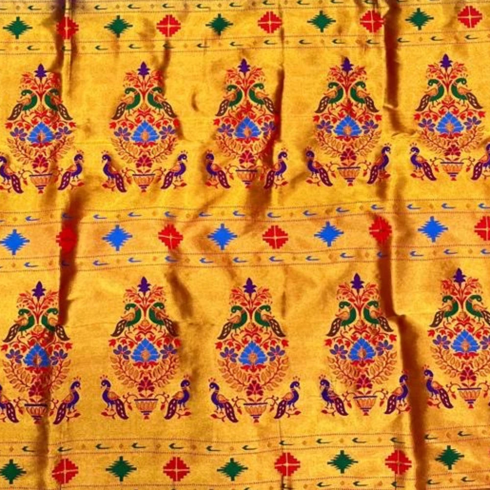 Ananda Self Color Semi Silk Paithani Saree with Peacock Embroidery Designer Blouse