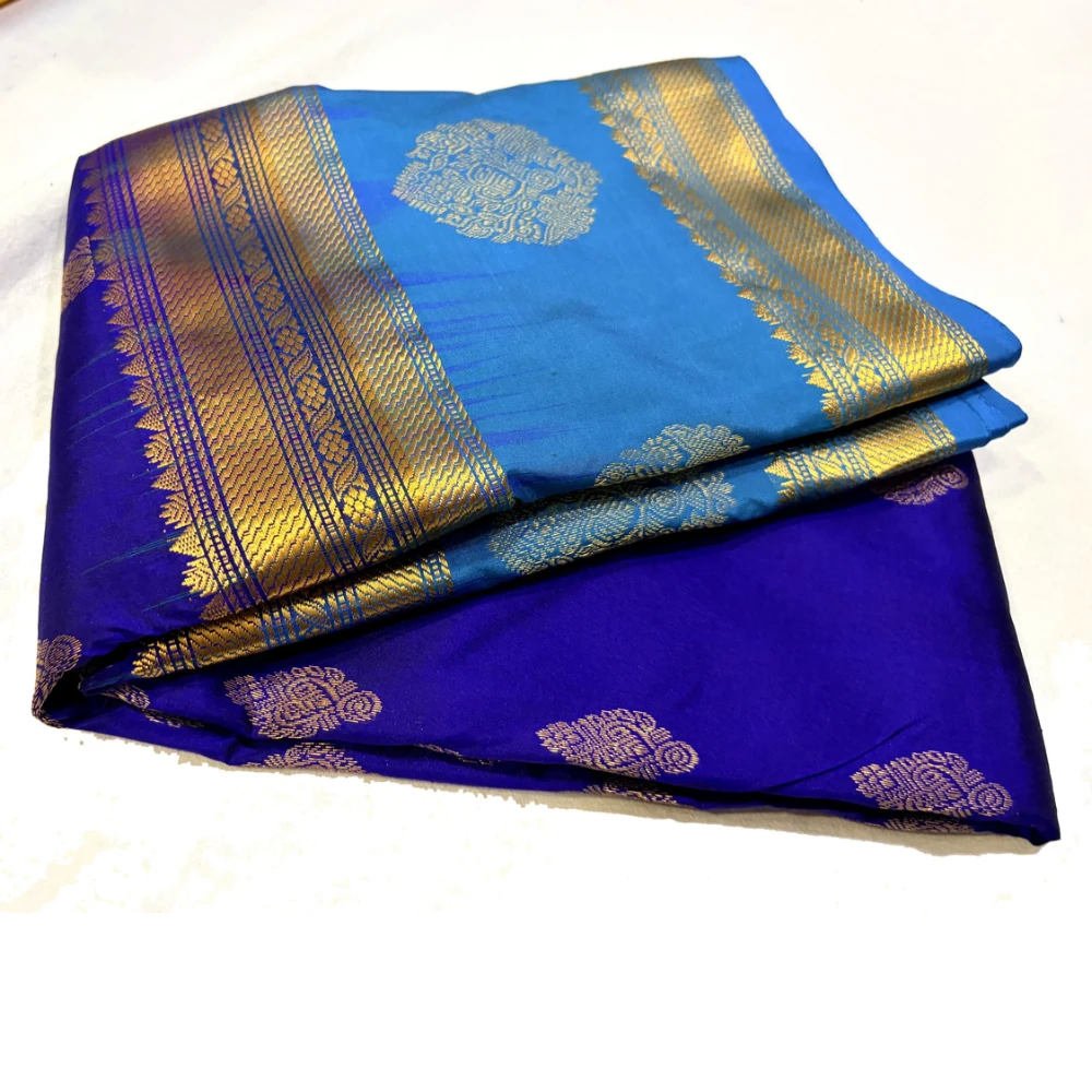 Exclusive Kanchipuram Pure Silk Saree with Pure Silk Blouse - Blue & Royal Blue