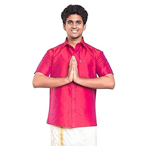 Redish Pink Dupion Full Slevees Silk Shirt