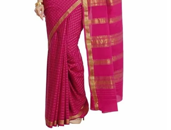 Gorgeous Pure Mysore Silk Saree in Fuchsia Pink & Gold Zari Work