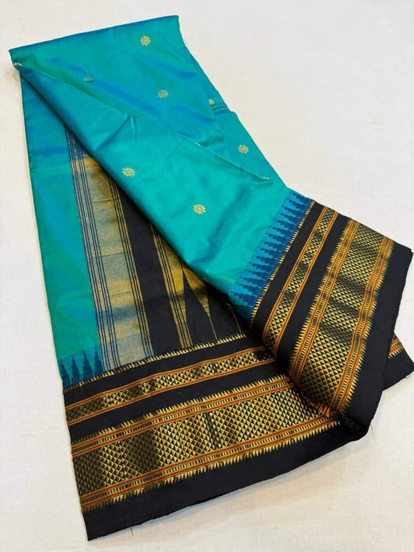 Ananda Green and Black  Border - Traditional Handwoven Ilkaal Butta Saree
