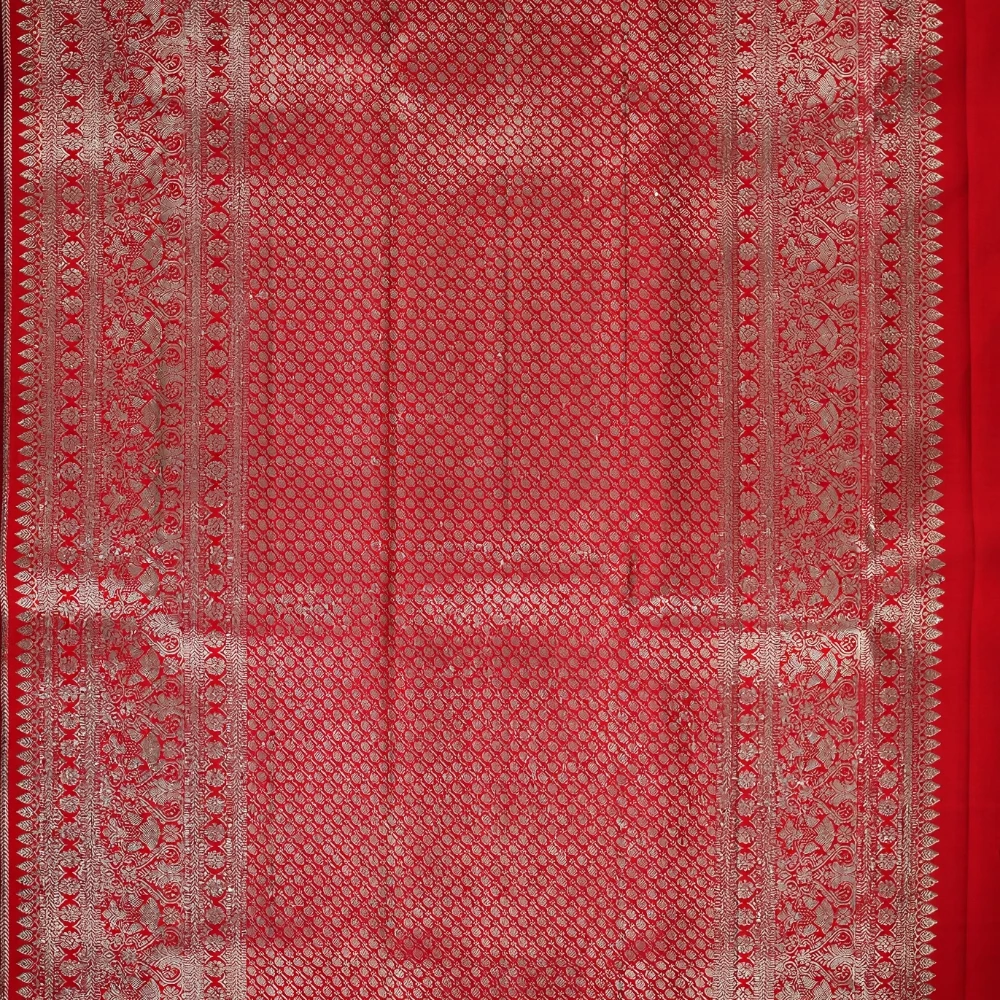 Classic Red with Rich Gold Zari Kanchipuram Pure Silk Handloom Saree Silk Mark with Blouse - FabFashionz