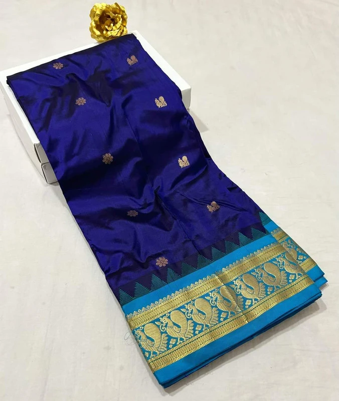 Royal Blue Gadwal Paithani Silk Pure Silk Saree with Rich Contrast Ananda  Border