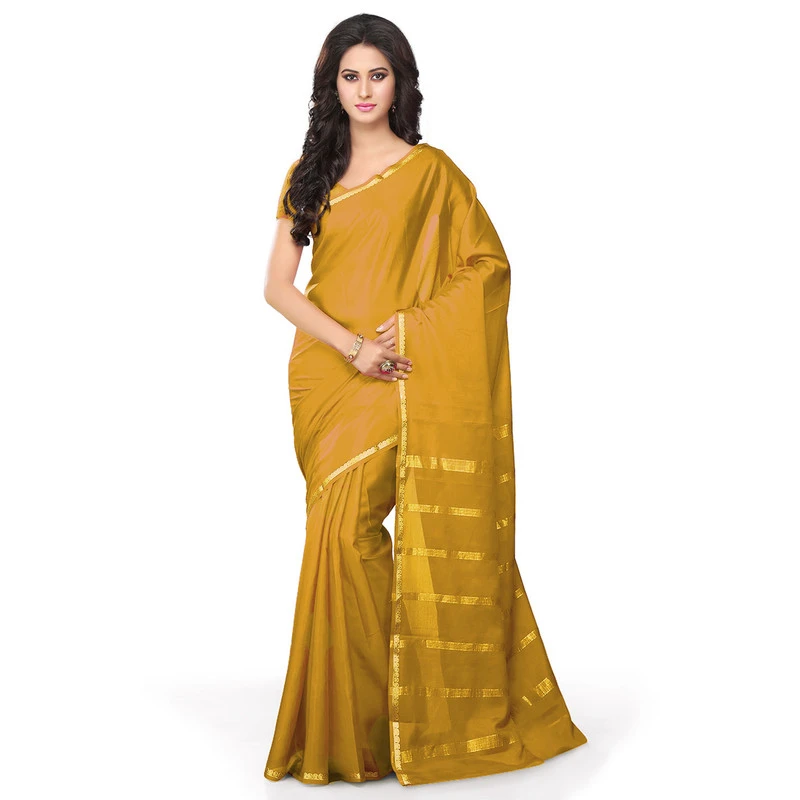 Woven Peach Orange Self Colour Pure Mysore Silk Mango Border Saree with Silk Mark