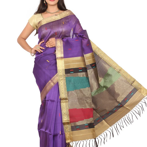 Kanchipuram Dupion Pure Silk  Saree in Purple with Multicolor Colored Pallu Fancy Saree