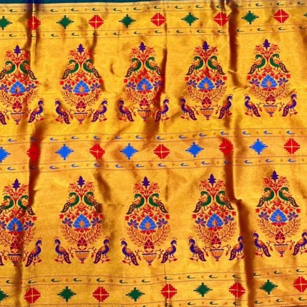 Heritage Sneha Green and Green Semi Silk Paithani Saree with Peacock Embroidery Designer Blouse