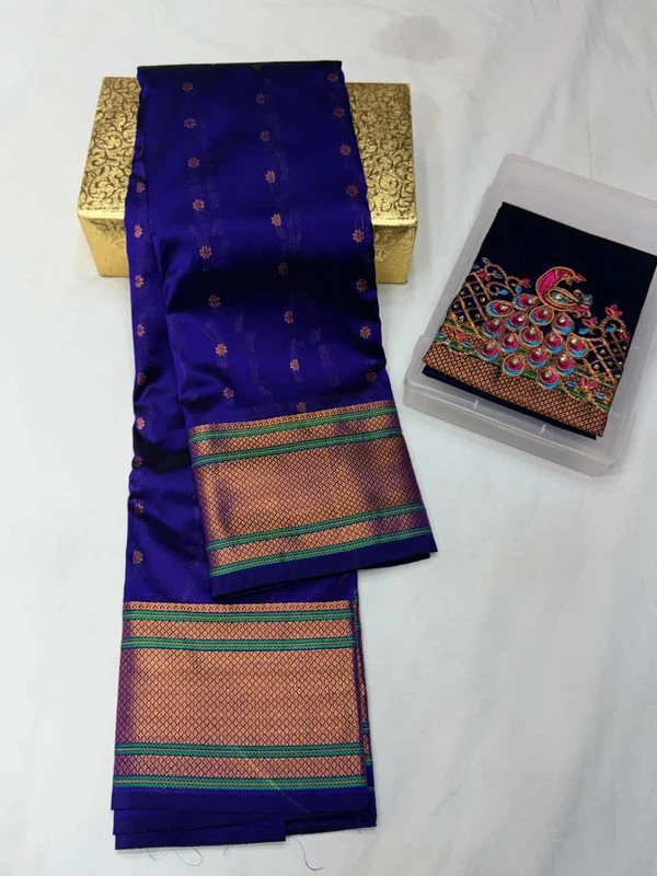 Premium Royal Violet Semi Silk Paithani Saree with Peacock Embroidery Blouse