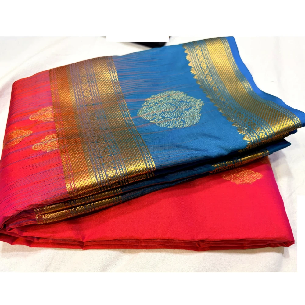 Exclusive Kanchipuram Pure Silk Saree with Pure Silk Blouse - Royal Blue & Pink