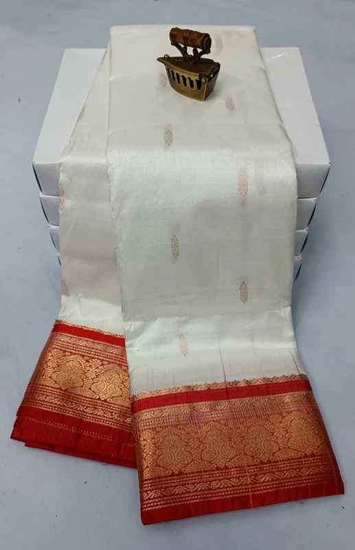 Ivory Blue Border Kanchipuram Silk Saree