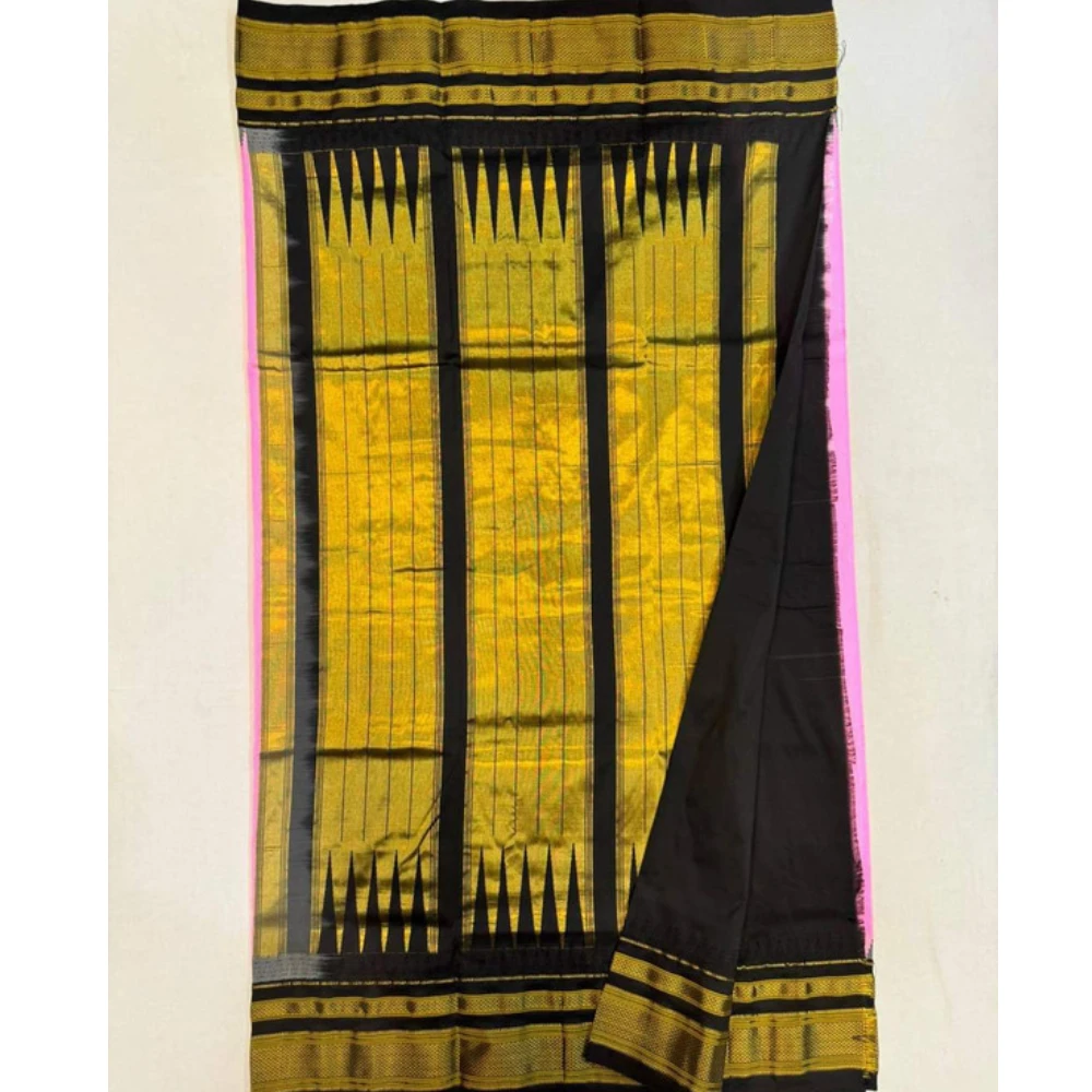 Cream Ilkaal Butta pure silk saree with zari border and traditional woven patterns