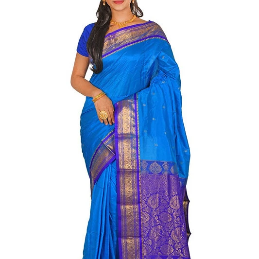 Anandha Blue with Violet Contrast Traditional Kanchipuram Pure Silk Saree