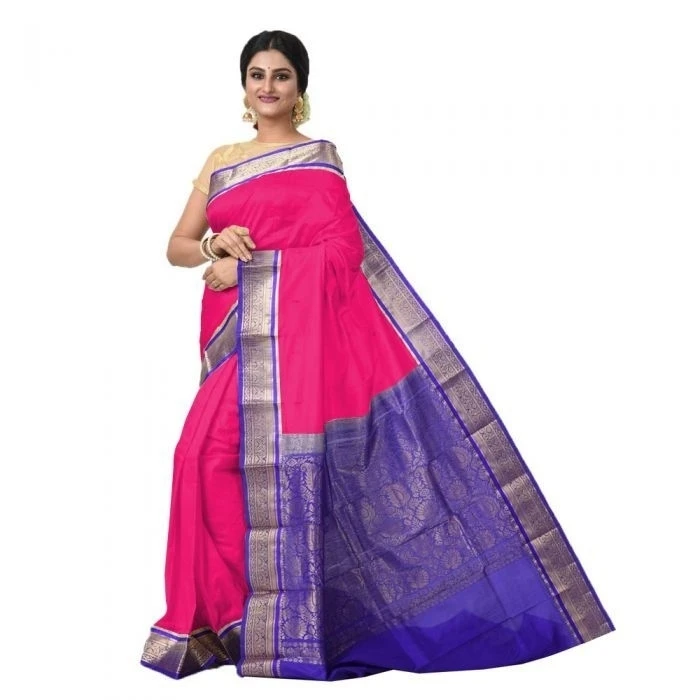 Rani Pink and Violet Contrast Traditional Kanchipuram Pure Silk Saree 