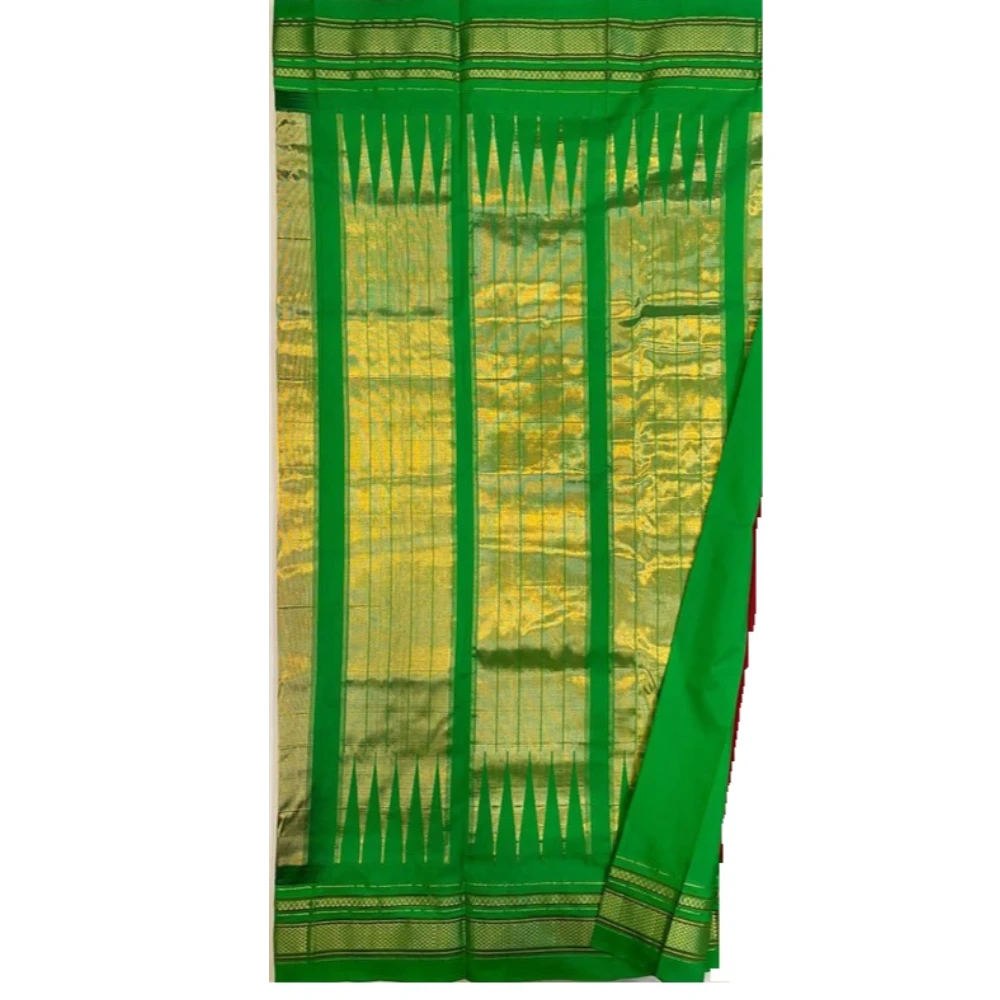 Purple Ilkaal plain pure saree with green contrast zari border traditional handloom design