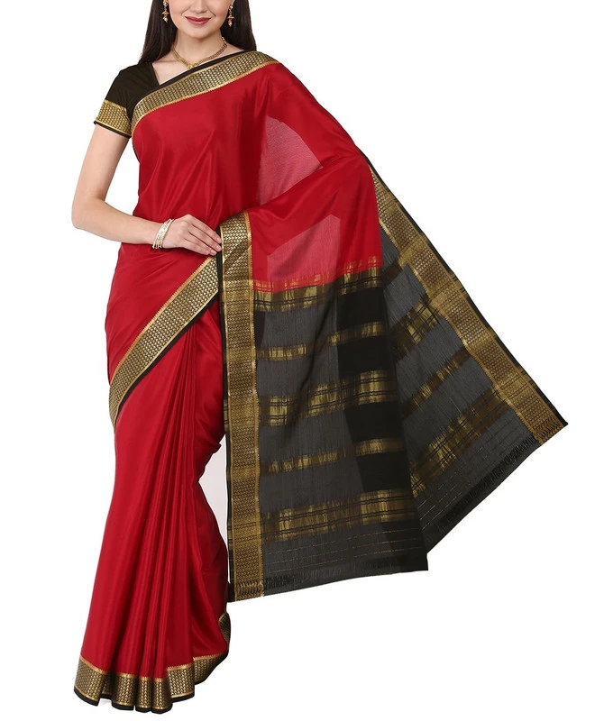Red with Black Contrast  Superior Quality Pure Mysore Silk Saree