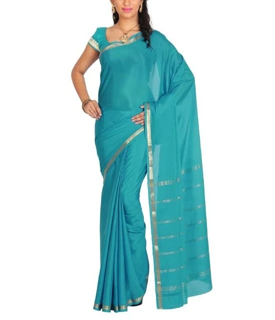 Anandha Blue  Self Coloured Pure Mysore Silk Handwoven saree