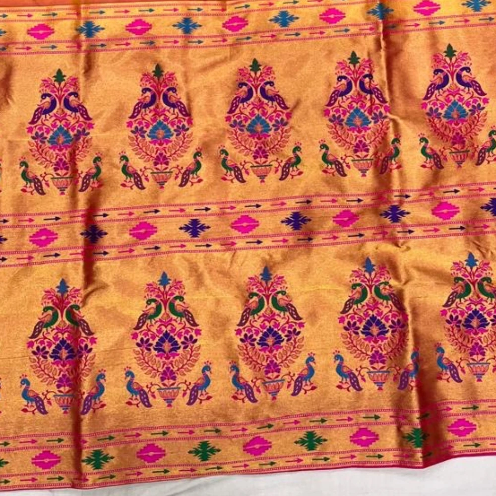 Sky Blue Pure Silk Paithani Saree with Peacock Embroidery Blouse & Rani Pink Zari Border