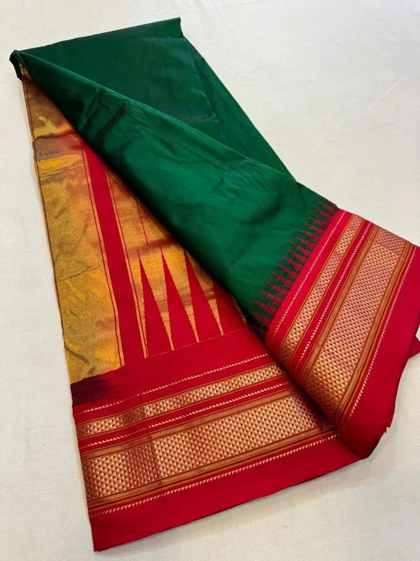 Rama Green and Red  Border - Traditional Handwoven Ilkaal Saree