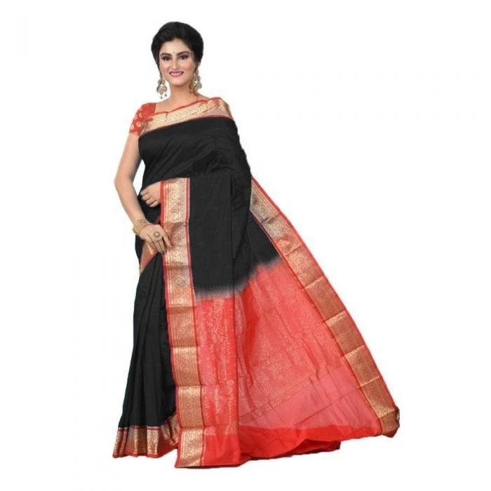 Black and Red Traditional Kanchipuram Pure Silk Saree