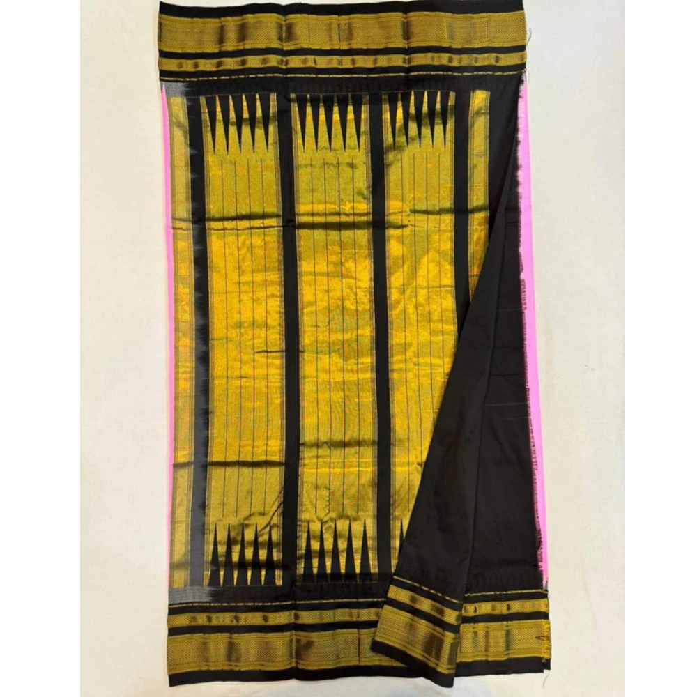 Pink Ilkaal Butta pure silk saree with zari border and traditional woven patterns