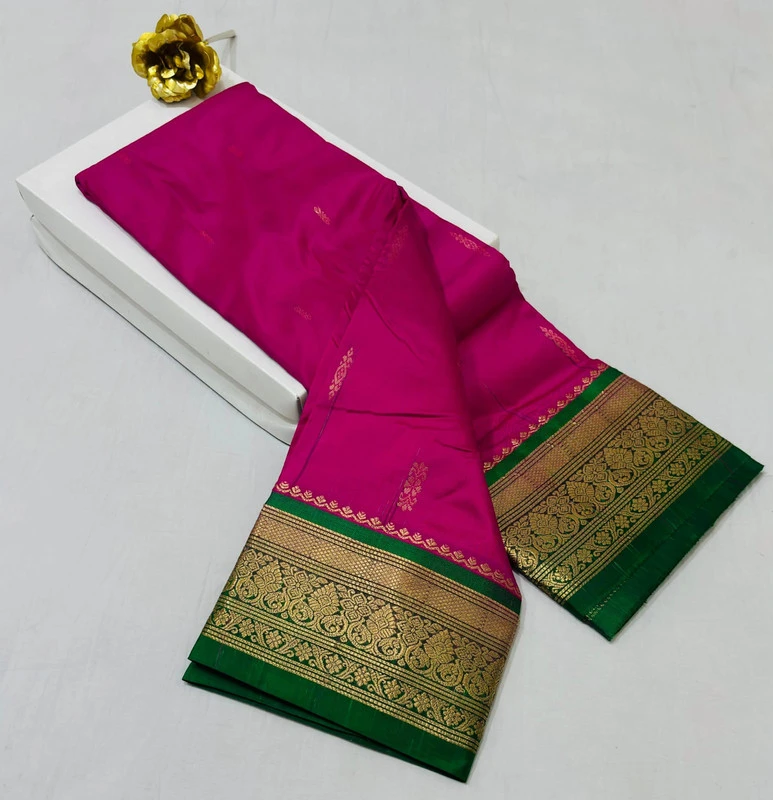 Rani with Green Contrast traditional silk saree with zari border for festive and wedding occasions
