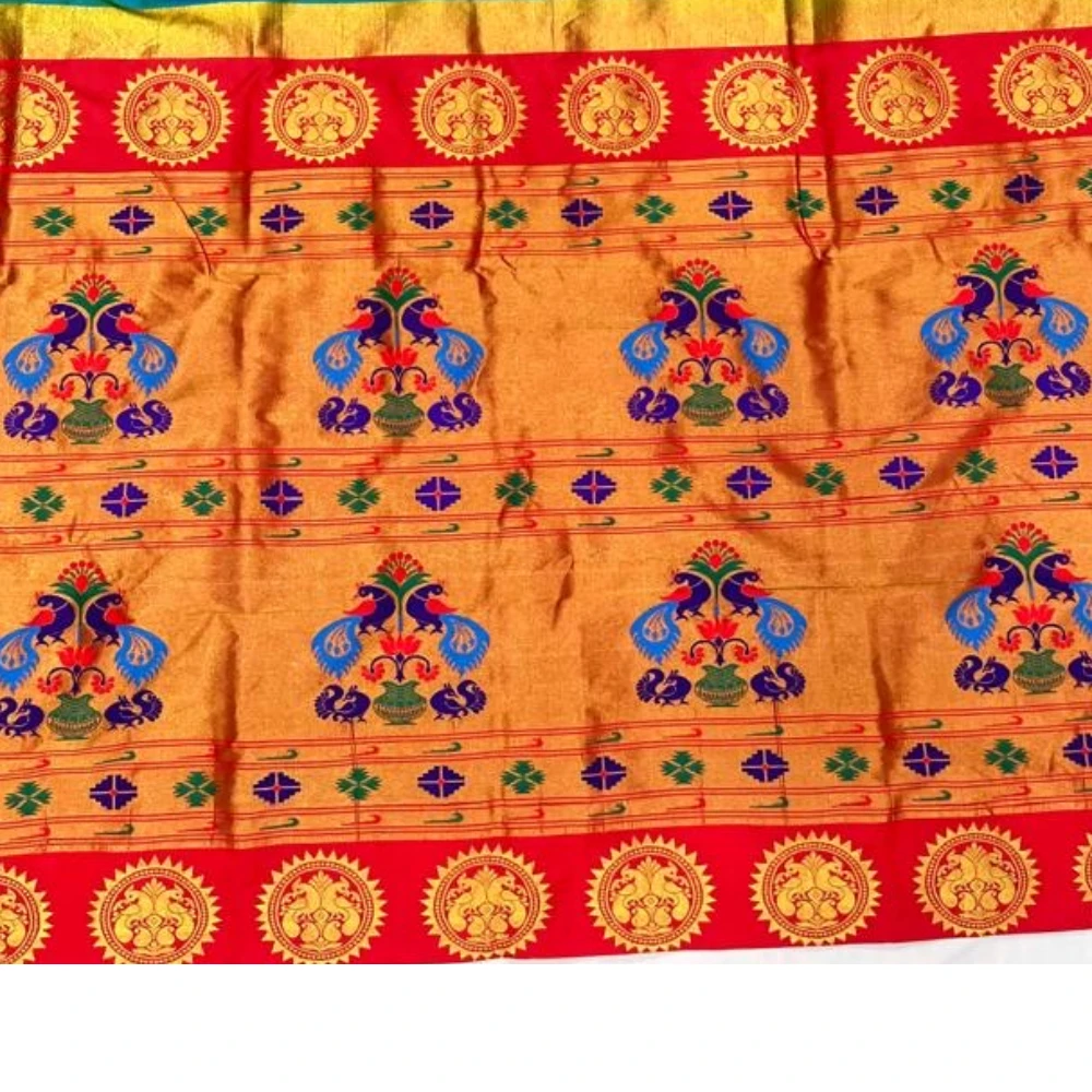 Heritage Marron Self Semi Silk Paithani Saree with Peacock Embroidery Designer Blouse