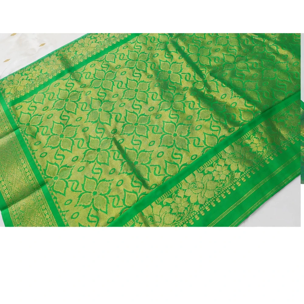 Magenta with Green Contrast traditional silk saree with zari border for wedding and festive wear