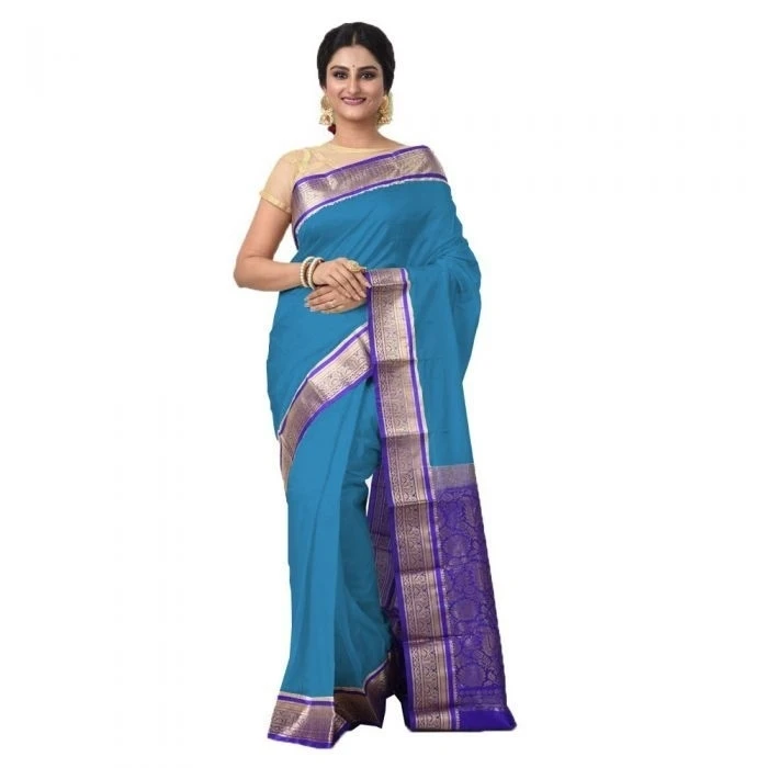 Ananda Blue and Violet Contrast Traditional Kanchipuram Pure Silk Saree