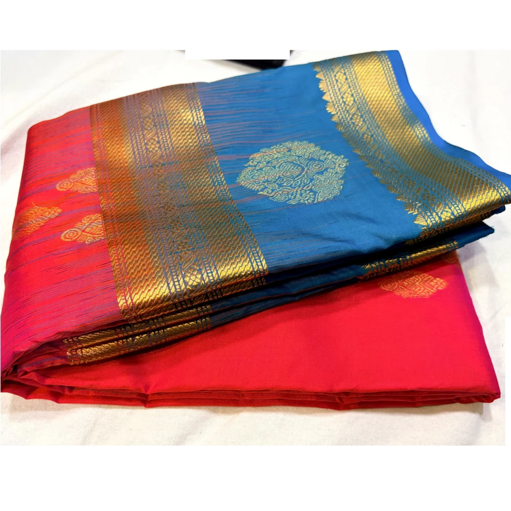Exclusive Kanchipuram Pure Silk Saree with Pure Silk Blouse - Blue & Pink