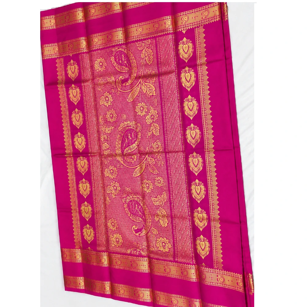 Grey & Pink Kanchipuram Pure Silk Saree with Blouse