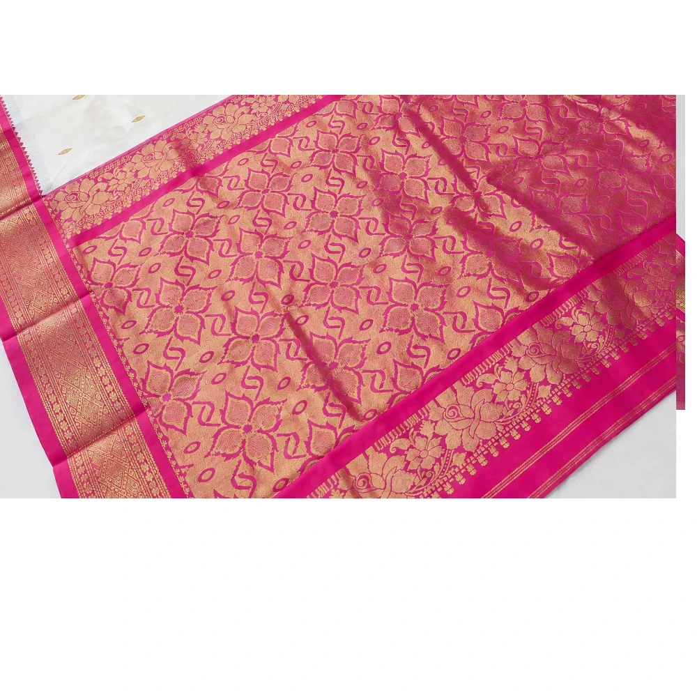 Milk White wih Rani Contrast Border traditional silk saree with zari border for festive and wedding occasions