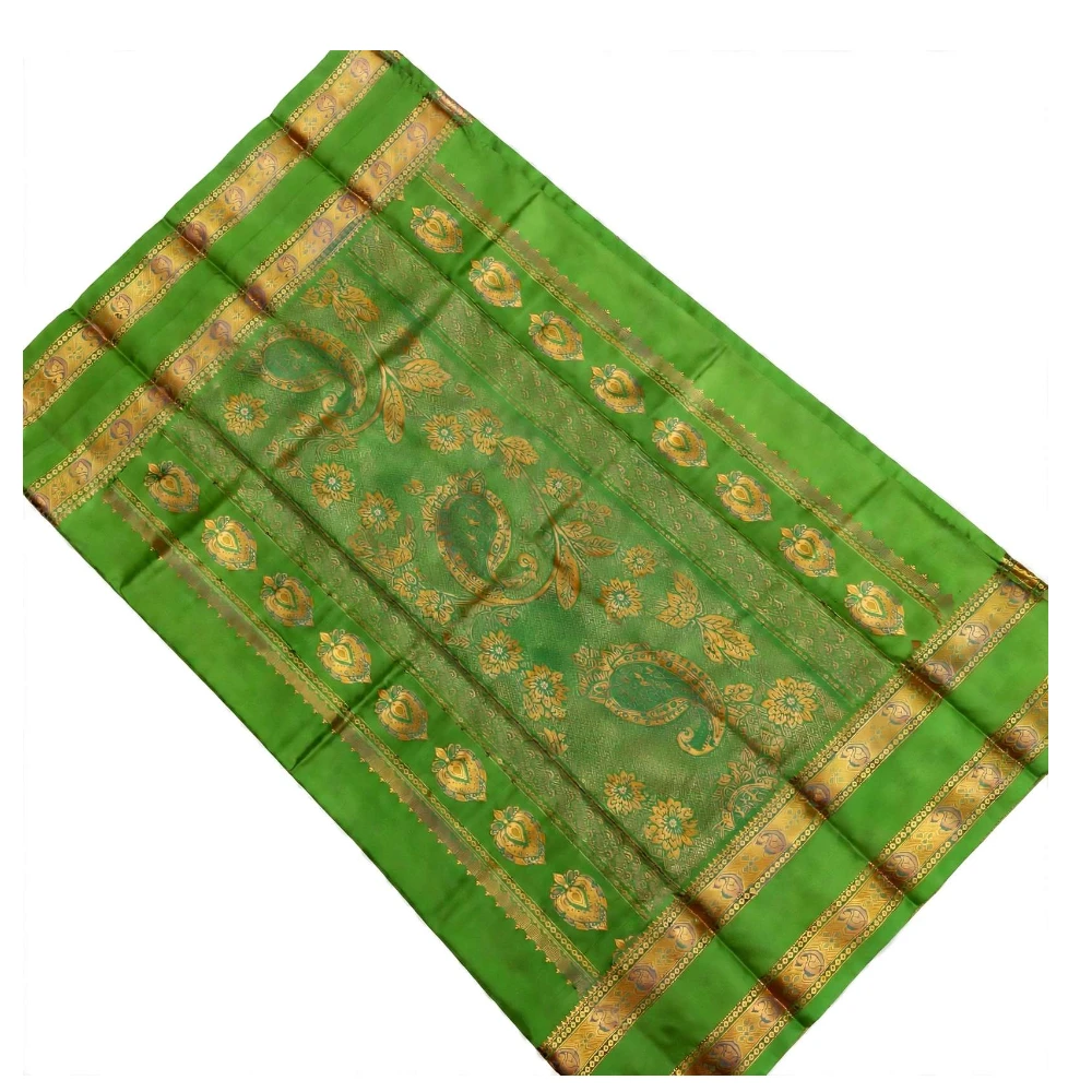 Navy Blue and Green Kanchipuram silk saree with Bentex border and golden motifs