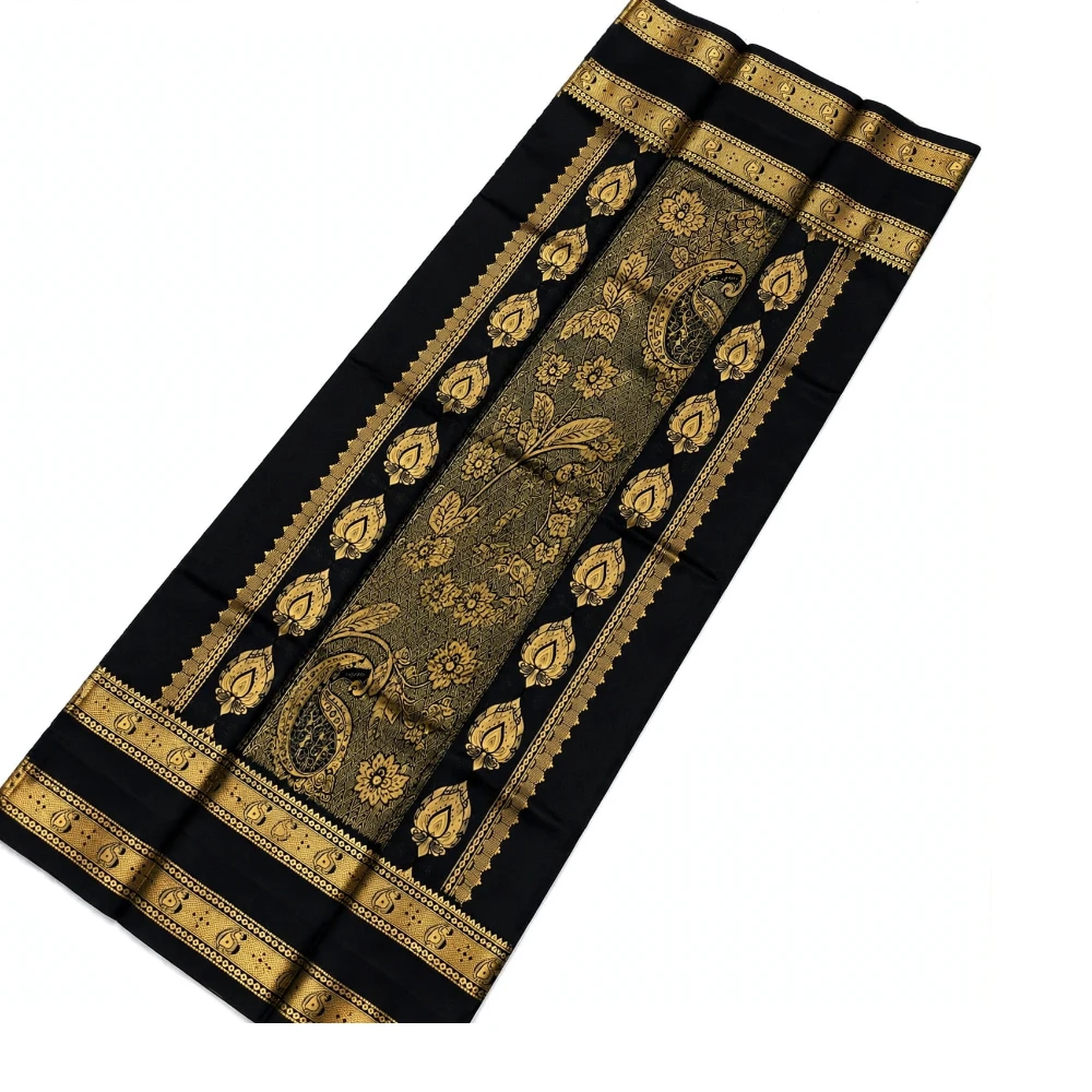Pink and Black Kanchipuram silk saree with Bentex border and golden motifs